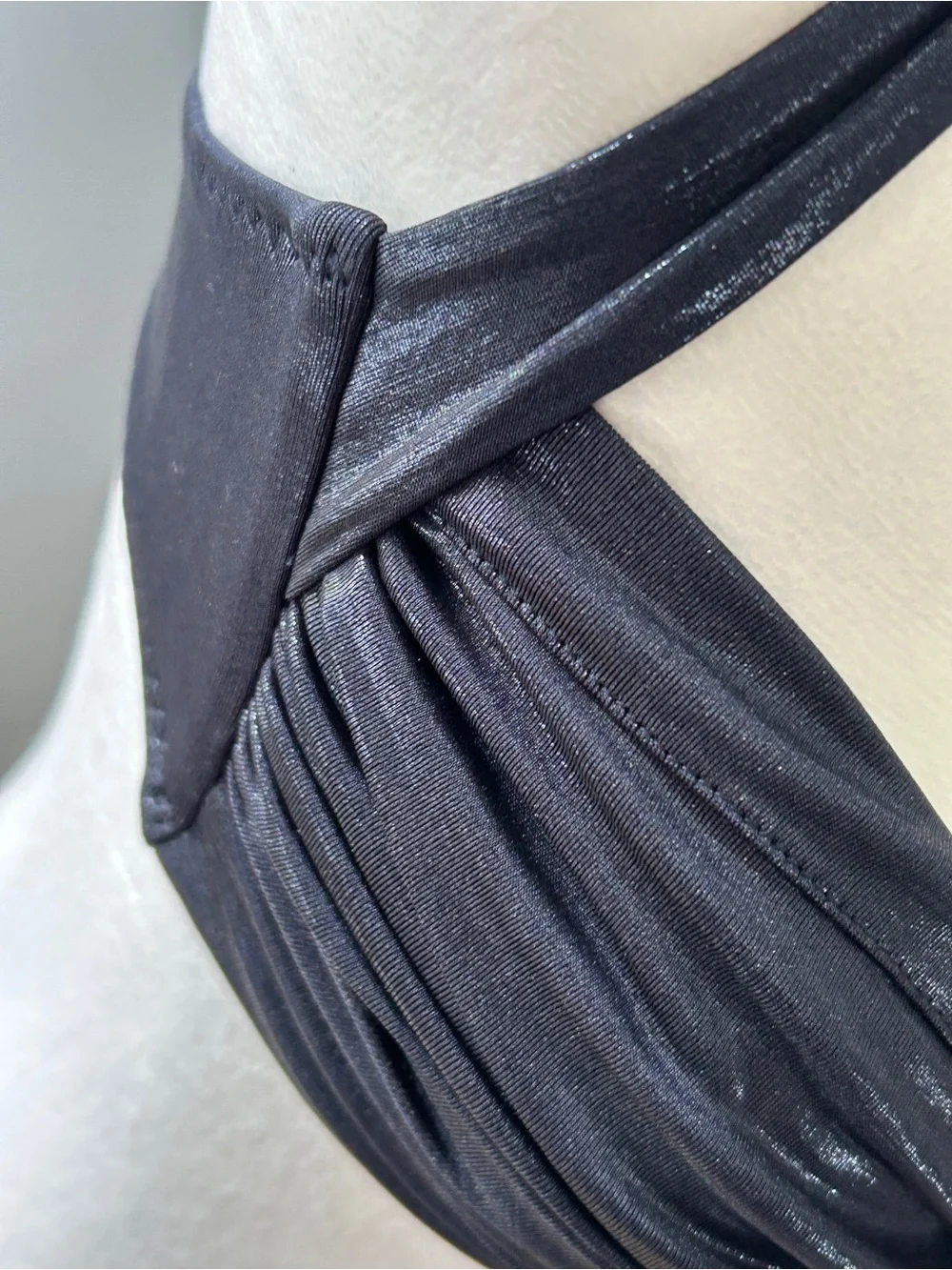 Norma Kamali Bill Bra & Bill Bottom Bikini Set Size S True Navy NWT Metallic - Picture 10 of 12